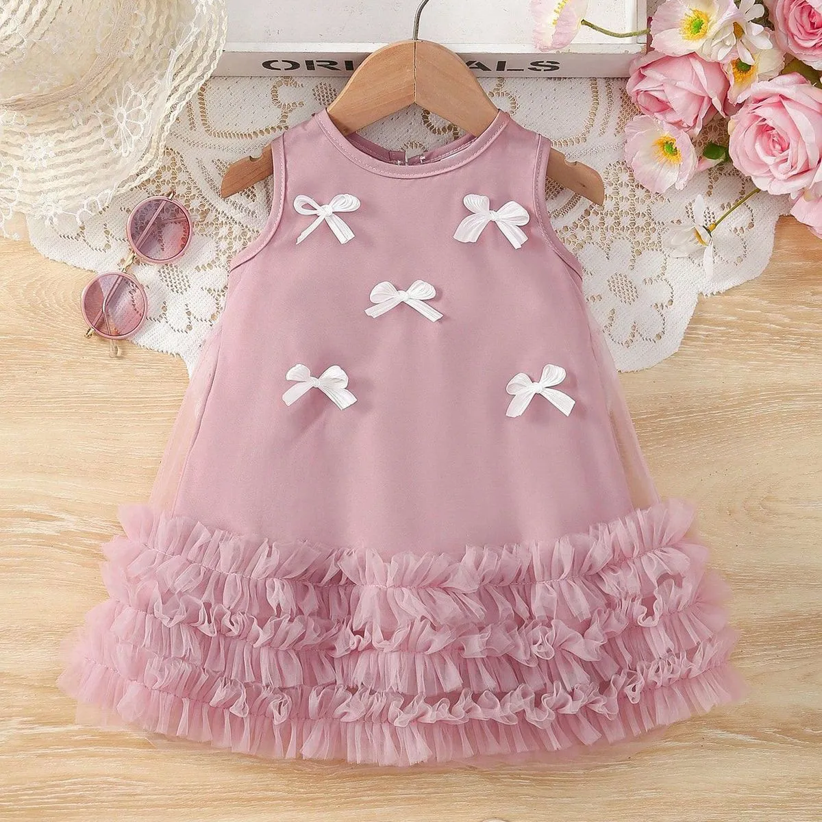 Kids Girls Fashion Cute Bowknot Mesh Sleeveless Dress