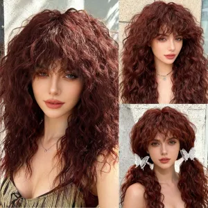 Fashion African Fluffy Long Curly Wig with Bangs High Temperature Wire