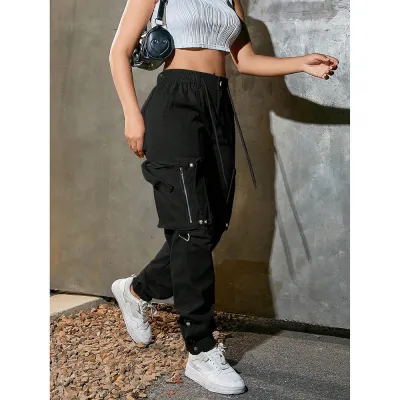 Women Casual Solid Color Cargo Pants with Pockets Loose Fit