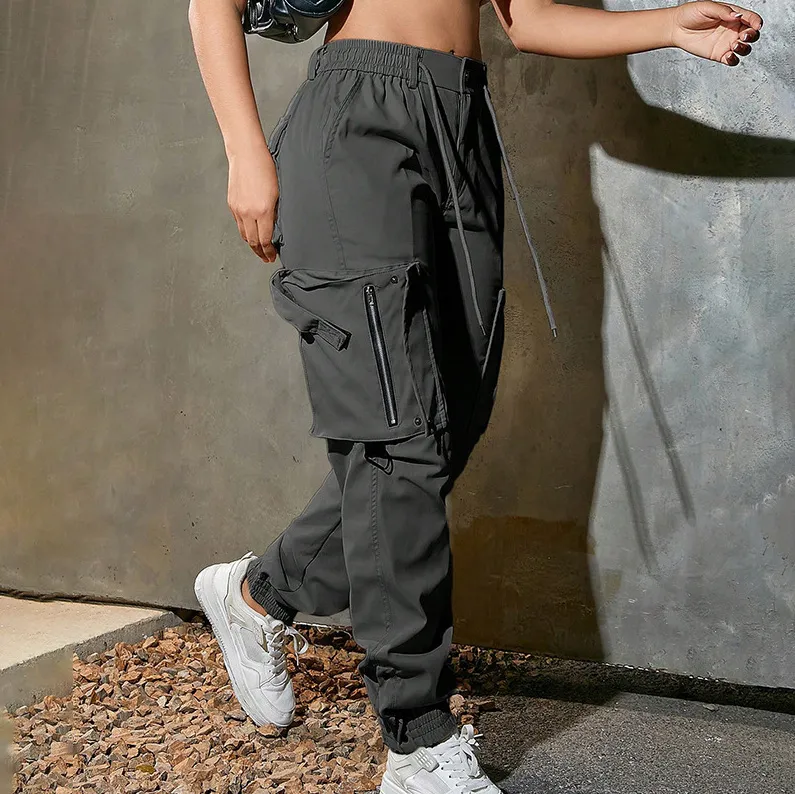 Women Casual Solid Color Cargo Pants with Pockets Loose Fit