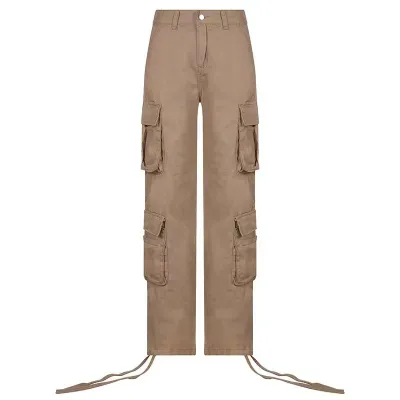 Women Casual Solid Color Low Waist Cargo Pants