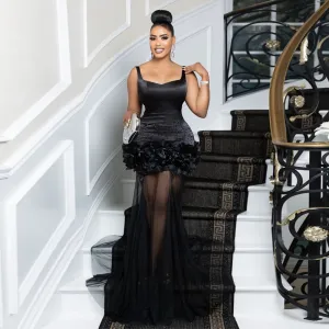 Women Sexy Rhinestone Floral Mesh Stitching Sleeveless Party Dress