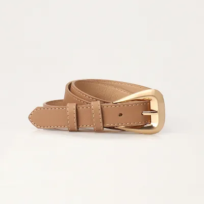 Women Fashion Simple Solid Color Imitation Leather Pin Buckle Belt