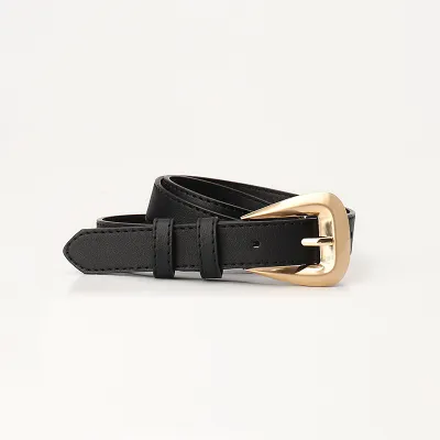 Women Fashion Simple Solid Color Imitation Leather Pin Buckle Belt
