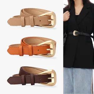 Women Fashion Simple Solid Color Imitation Leather Pin Buckle Belt