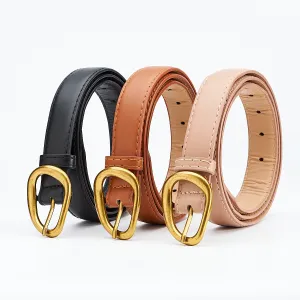 Women Fashion Simple Solid Color Business PU Leather Belt