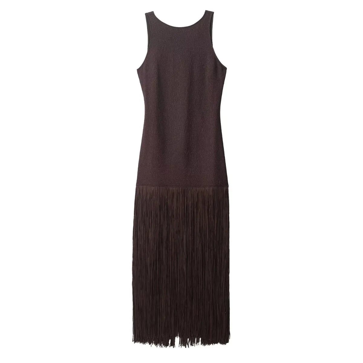 Women Sexy Solid Color Sleeveless Backless Long Tassel Slim-Fit Maxi Dress