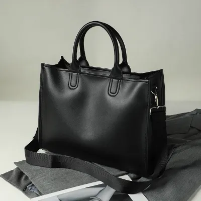 Women Casual Simple Solid Color Large Capacity PU Tote Bag with Zipper
