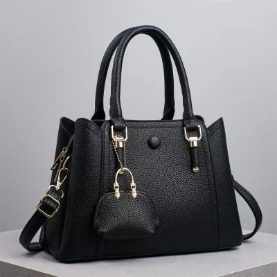 Women Fashion Casual Solid Color Large Capacity PU Tote Handbag with Zipper