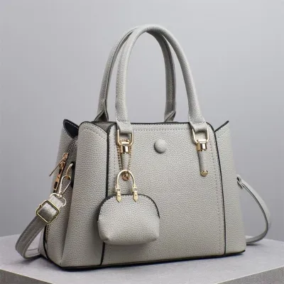 Women Fashion Casual Solid Color Large Capacity PU Tote Handbag with Zipper