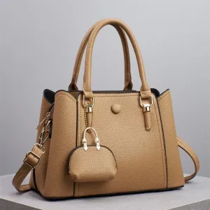 Women Fashion Casual Solid Color Large Capacity PU Tote Handbag with Zipper