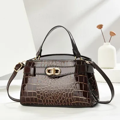 Women's Fashion Casual Stone Grain PU Handbag with Zipper Closure