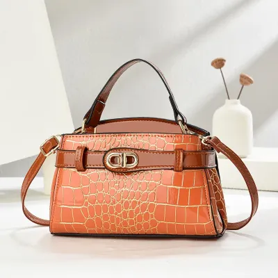 Women's Fashion Casual Stone Grain PU Handbag with Zipper Closure
