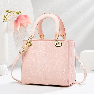 Women Fashion Simple Solid Color Snake Pattern PU Handbag