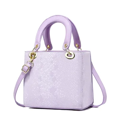 Women Fashion Simple Solid Color Snake Pattern PU Handbag