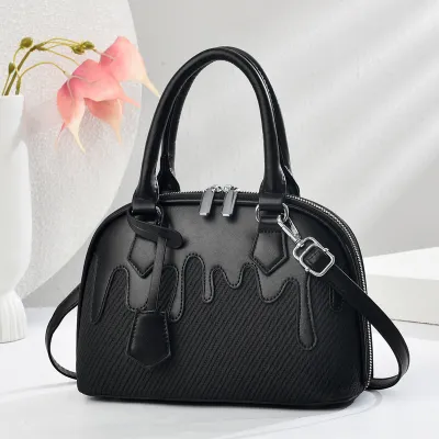 Women Fashion Casual Stitching Large Capacity PU Handbag with Zipper