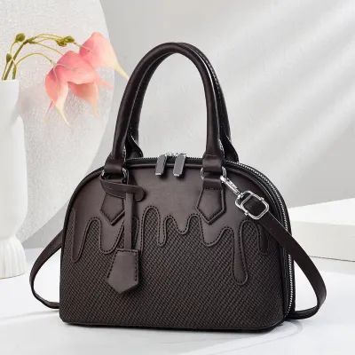 Women Fashion Casual Stitching Large Capacity PU Handbag with Zipper