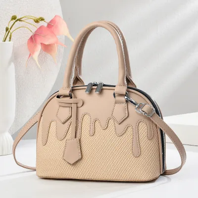 Women Fashion Casual Stitching Large Capacity PU Handbag with Zipper