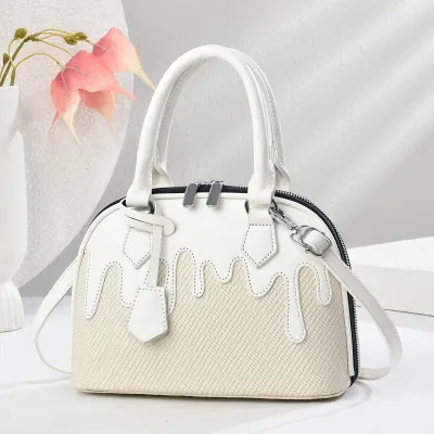 Women Fashion Casual Stitching Large Capacity PU Handbag with Zipper