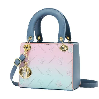 Women Fashion Casual Color Contrast Printed PU Small Bucket Handbag