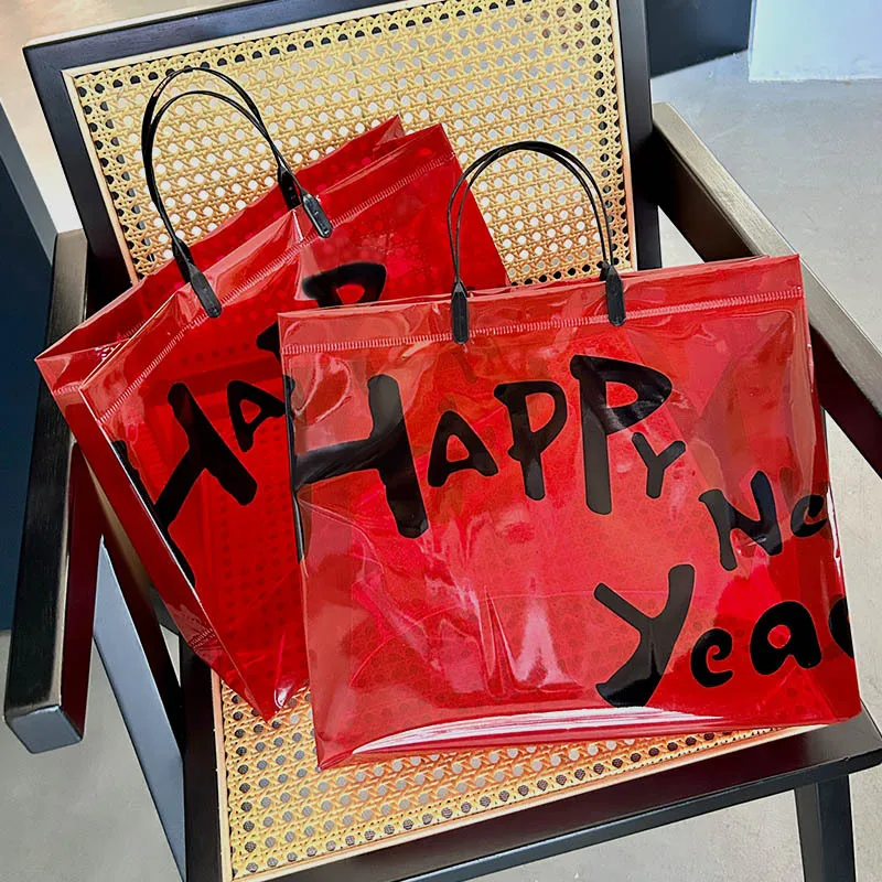 Fashion Happy Year Printed Transparent PVC Shopping Bag
