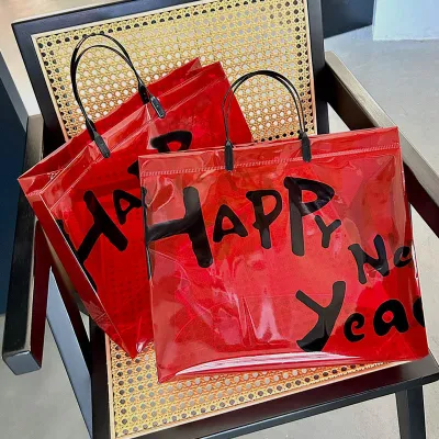 Fashion Happy Year Printed Transparent PVC Shopping Bag