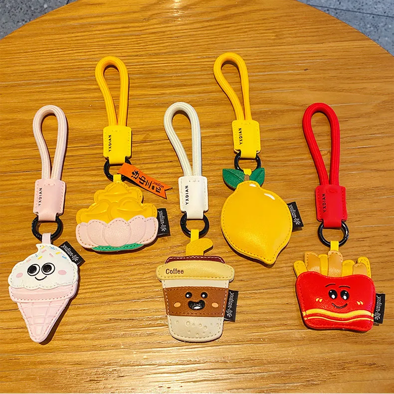 Fashion Creative Cartoon Pu Leather Food Fries Ice Cream Key Chain Bag Pendant
