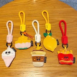 Fashion Creative Cartoon Pu Leather Food Fries Ice Cream Key Chain Bag Pendant