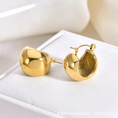 Women Fashion Simple Gold Plated C-Shaped Hoop Earrings 18K