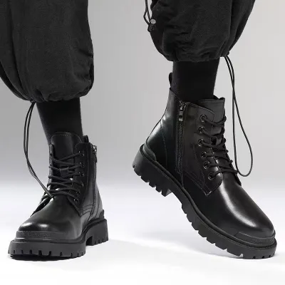 Men Fashion Casual Solid Color Leather Non-Slip Waterproof Boots