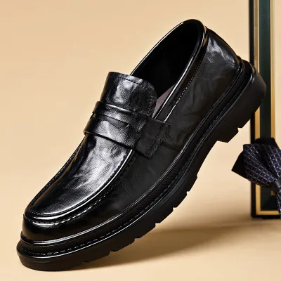 Men's Fashion Casual Solid Color Slip-On Business Leather Shoes