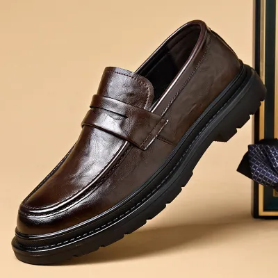 Men's Fashion Casual Solid Color Slip-On Business Leather Shoes