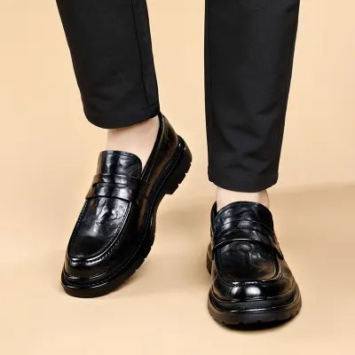 MenS Fashion Casual Solid Color Slip-On Business Leather Shoes