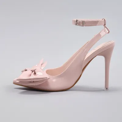 Women Sexy Solid Color Patent Leather Bowknot Pointed Toe Stiletto Heels Shoes