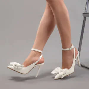 Women Sexy Solid Color Patent Leather Bowknot Pointed Toe Stiletto Heels Shoes