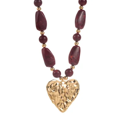 Irregular Geometric Beaded Love Pendant Chain Necklace for Women
