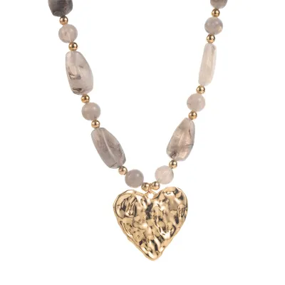 Irregular Geometric Beaded Love Pendant Chain Necklace for Women