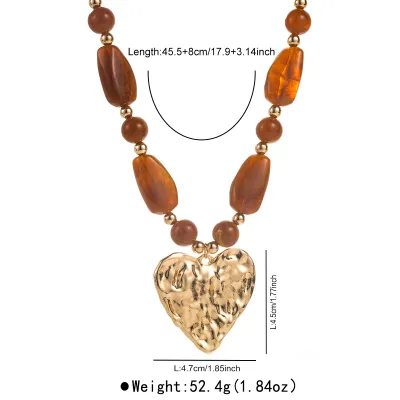 Irregular Geometric Beaded Love Pendant Chain Necklace for Women