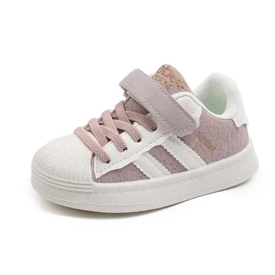 Boys Girls Fashion Casual Round-Toe Lace-Up Soft Sole Microfiber Sneakers