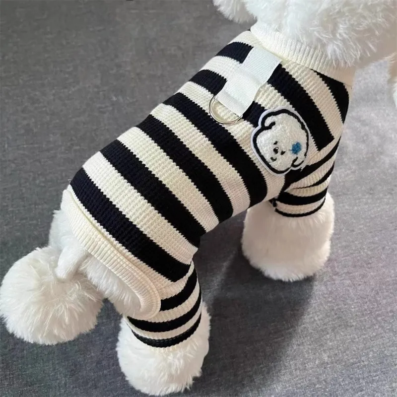 Hair-Resistant Coral Fleece Striped Pet Clothes for Dogs and Cats Fall Winter Four-Legged
