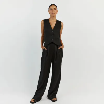 Women Casual Cotton Linen Sleeveless Tank Top Loose Pants Two-Piece Set