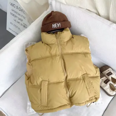 Kids Boys Clothing(3-14T) Fashion Casual Solid Color Autumn Winter Stand Collar Cotton-Padded Vest