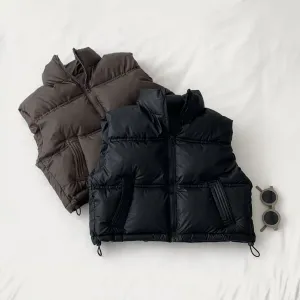 Kids Boys Clothing(3-14T) Fashion Casual Solid Color Autumn Winter Stand Collar Cotton-Padded Vest