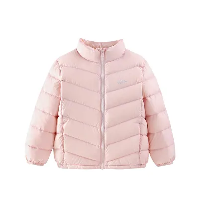 Kids Fashion Casual Autumn Winter Solid Color Stand Collar White Duck Down Light-Weight Short Coat