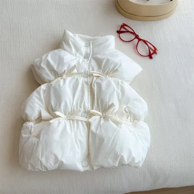 Kids Girls Fashion Solid Color Thickened Cotton-Padded Tank Top Autumn Winter Single-Breasted