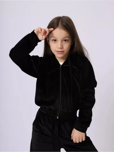 Kids Girls Velvet Hoodie and Loose Pants Two-Piece Set for Autumn Winter Casual Solid Color