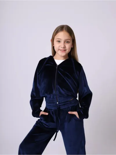 Kids Girls Velvet Hoodie and Loose Pants Two-Piece Set for Autumn Winter Casual Solid Color
