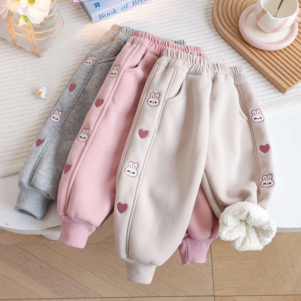 Kids Girls' Fashion Cute Winter Fleece-Lined Warm Long Cotton Pants