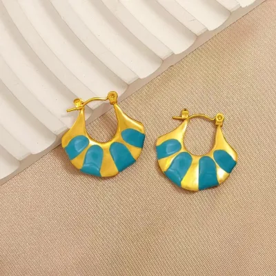 Women's Gold Plated Stainless Steel Geometric Oil Drop Earrings