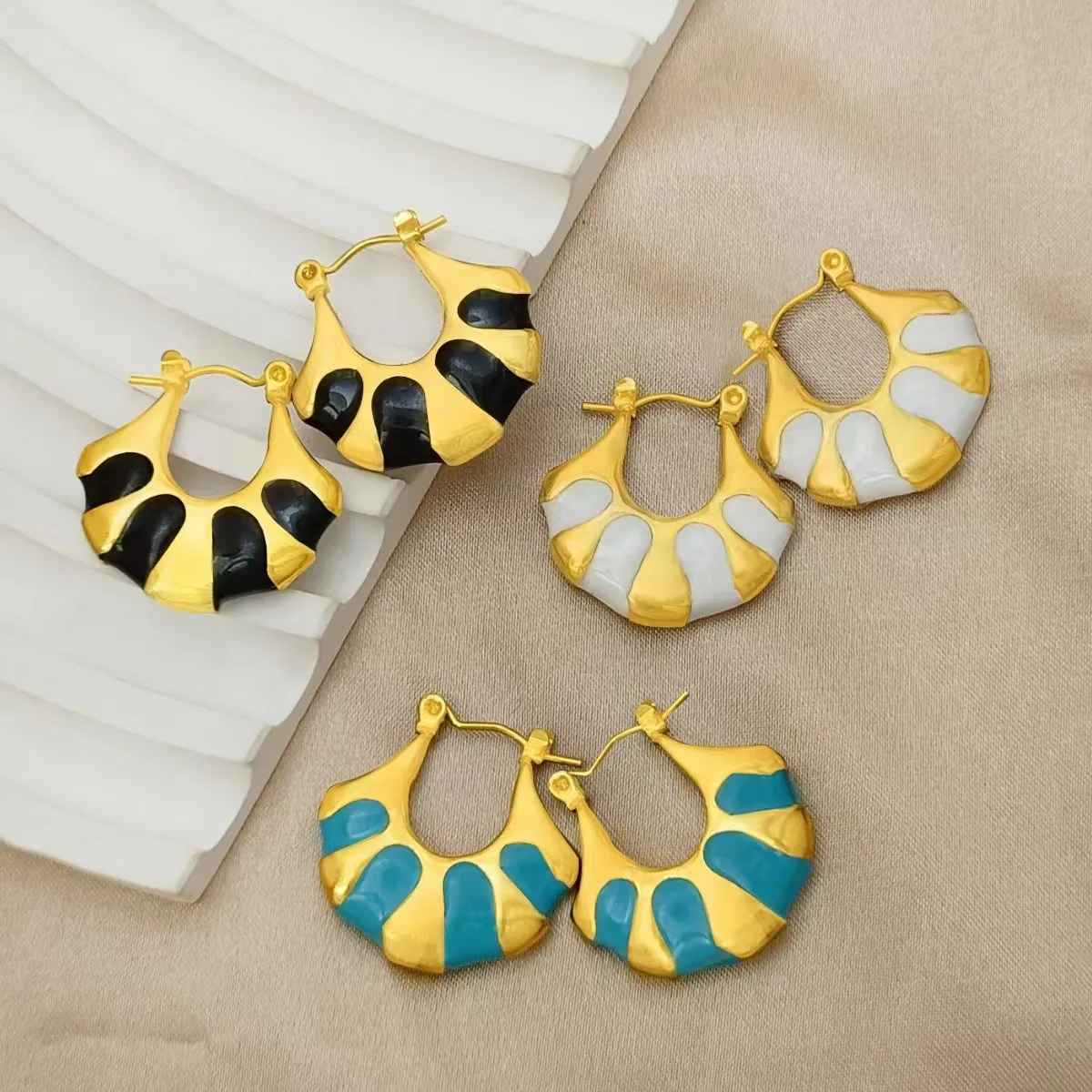 Women's Gold Plated Stainless Steel Geometric Oil Drop Earrings